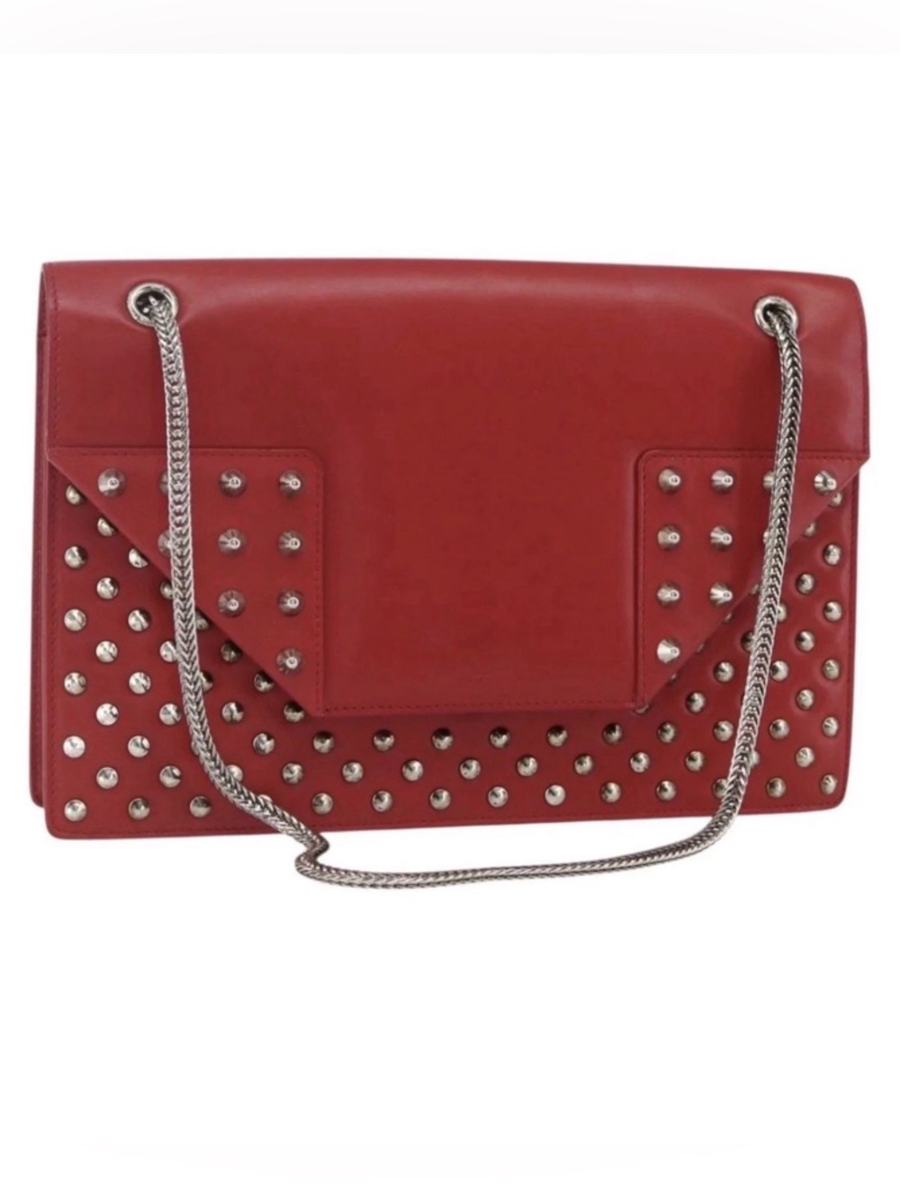 SAINT LAURENT Chain Shoulder Bag Leather Red Silver  Auth
